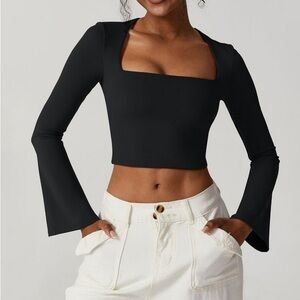 Elegant Black Square Neck Top